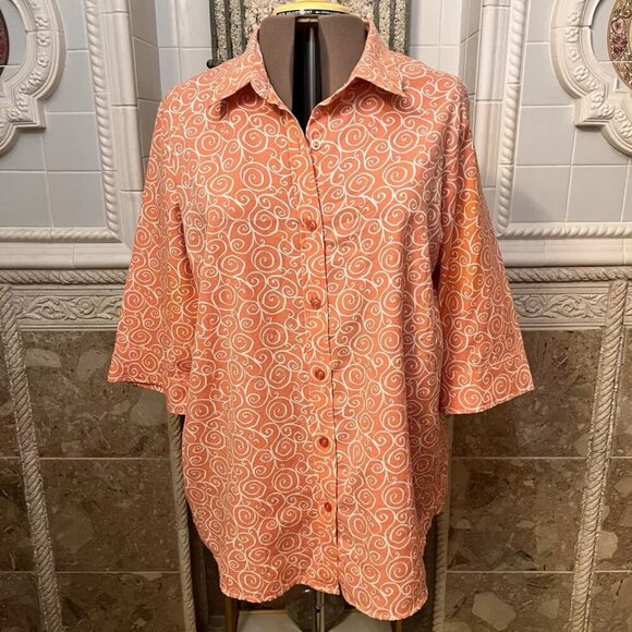 Blair Woman's Sz 2XL. Coral 3/4 Sleeve. Button Up Shirt. Poly/Rayon Blend. B31 - Picture 3 of 5